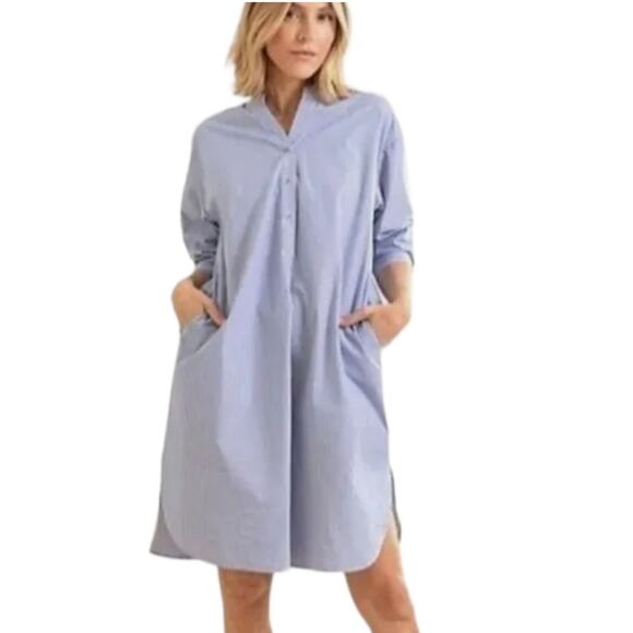 Mer Sea Women's Coastal Pinstripe Essential Shirt Dress Blue White Size‎ S/M - Picture 2 of 13